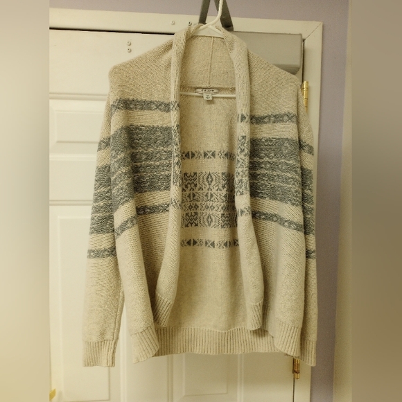 Cream and Gray Striped Cardigan Sweater - Picture 1 of 4